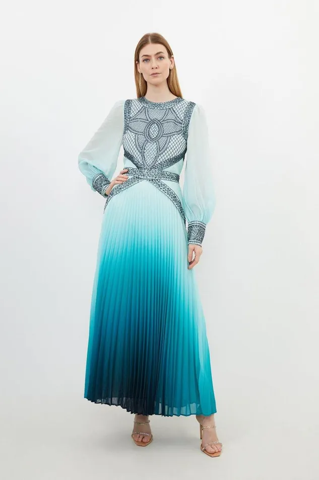 Dresses Women Karen Millen Ombre Embroidery Woven Maxi Dress Blue