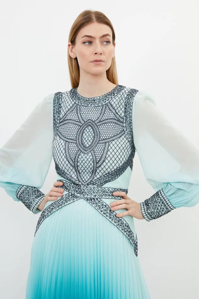 Dresses Women Karen Millen Ombre Embroidery Woven Maxi Dress Blue