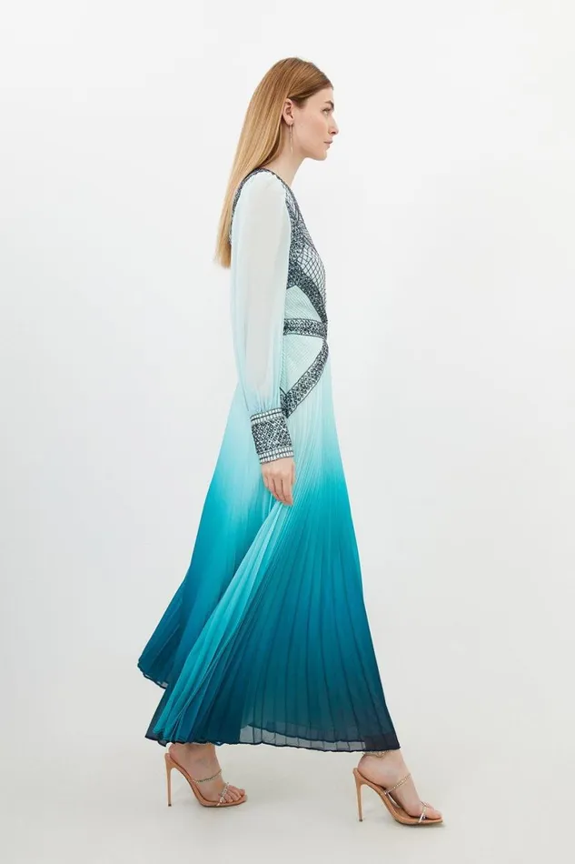 Dresses Women Karen Millen Ombre Embroidery Woven Maxi Dress Blue