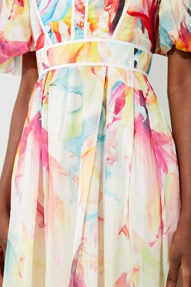 Dresses Women Karen Millen Ombre Floral Silk Cotton Midi Dress Pink