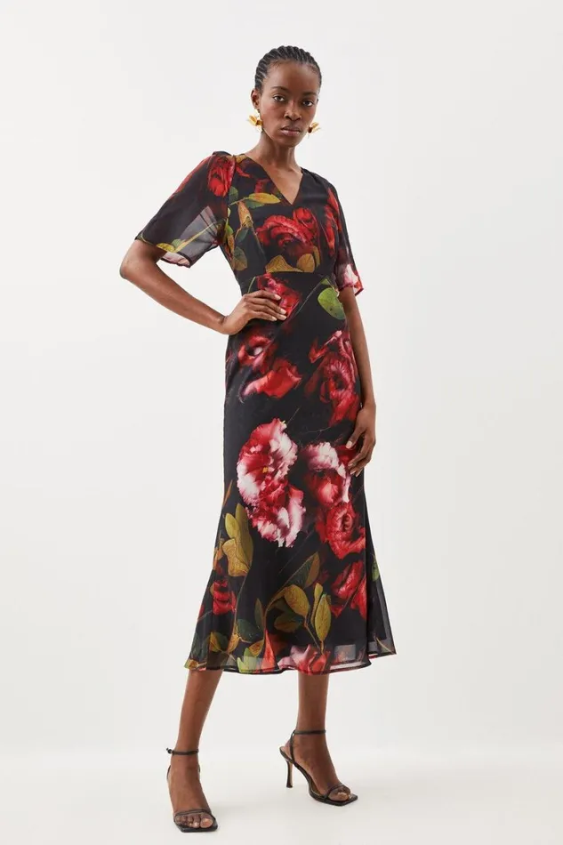 Dresses Women Karen Millen Petite Batwing Georgette Woven Maxi Dress Floral