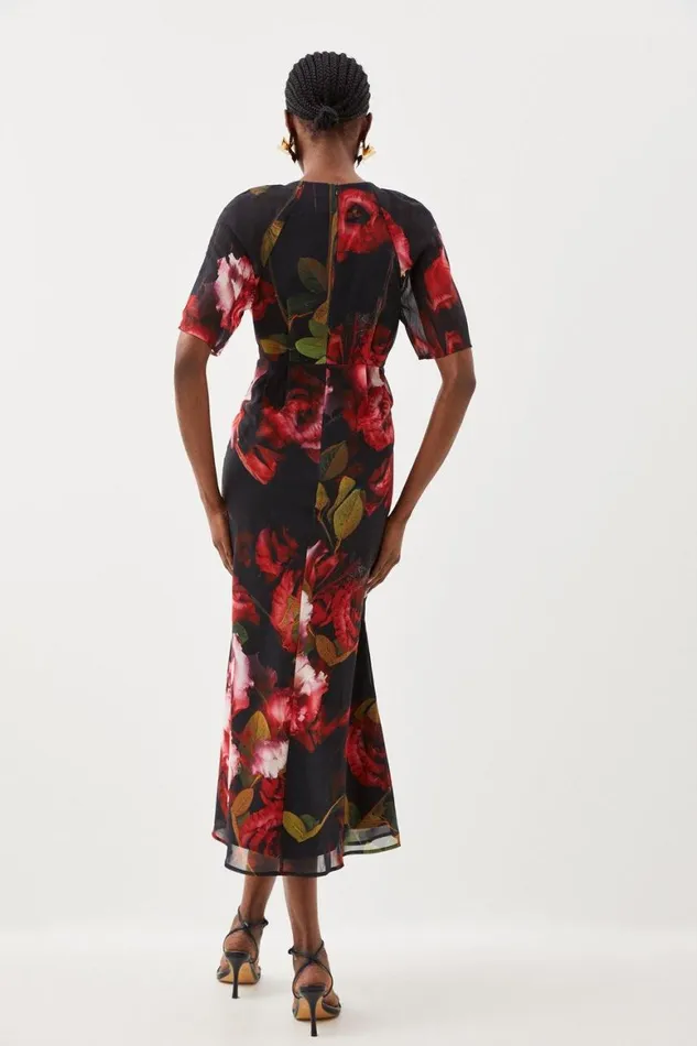 Dresses Women Karen Millen Petite Batwing Georgette Woven Maxi Dress Floral