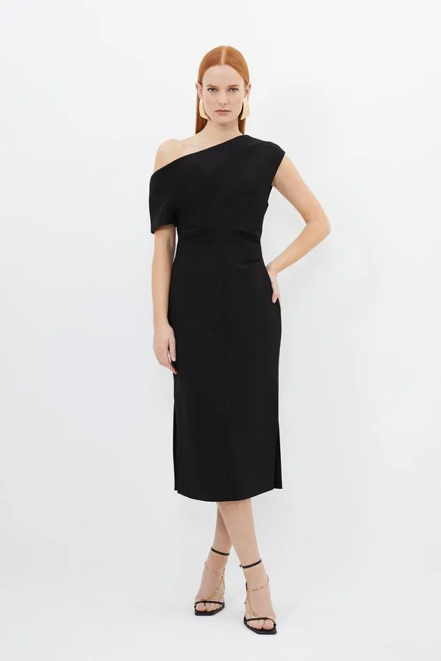 Dresses Women Karen Millen Petite Compact Stretch Drop Shoulder Tailored Midi Dress Black