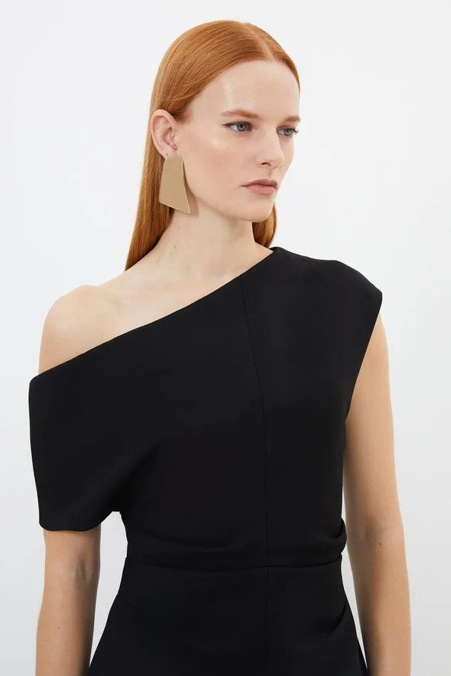 Dresses Women Karen Millen Petite Compact Stretch Drop Shoulder Tailored Midi Dress Black
