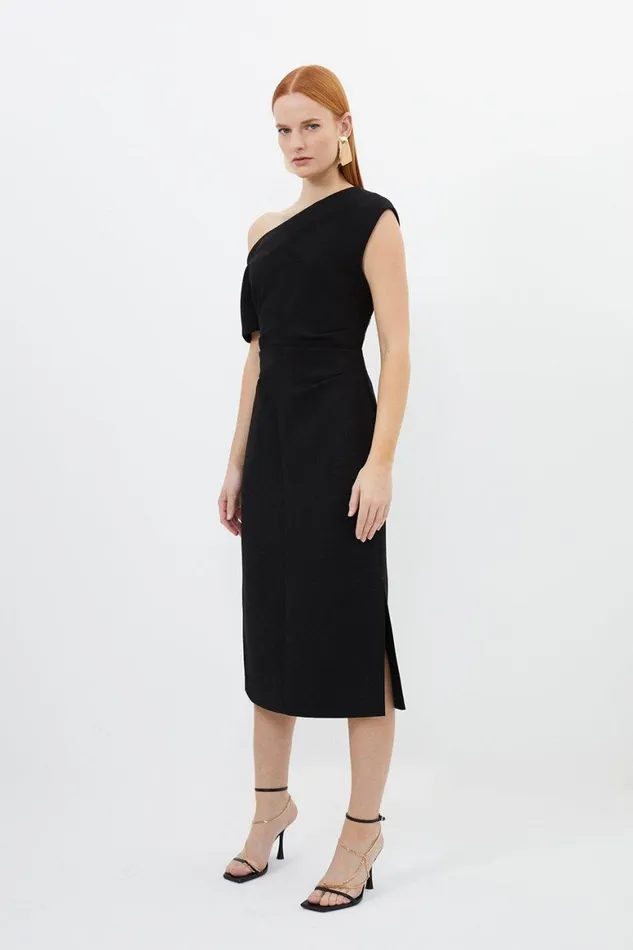Dresses Women Karen Millen Petite Compact Stretch Drop Shoulder Tailored Midi Dress Black
