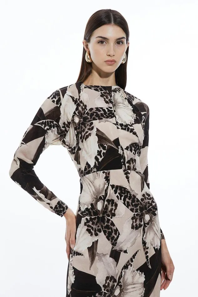 Dresses Women Karen Millen Petite Ecru Floral Keyhole Woven Midaxi Dress Floral