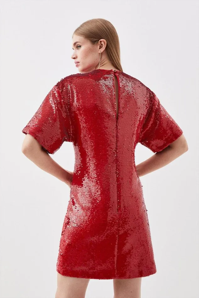 Dresses Women Karen Millen Petite Sequin Woven Mini Dress Red