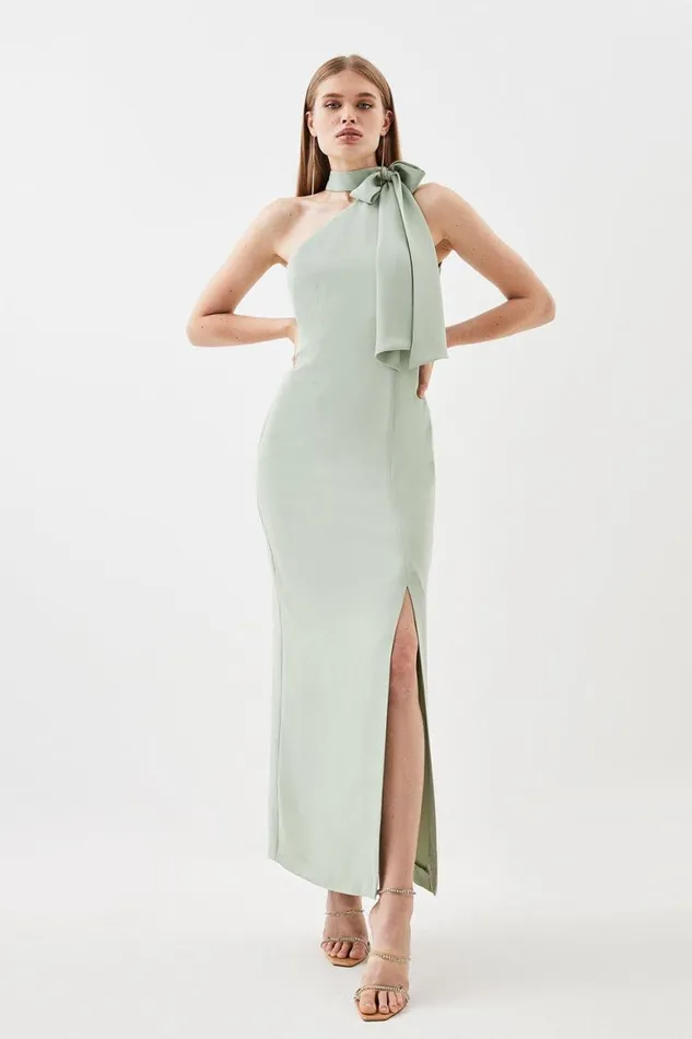 Dresses Women Karen Millen Petite Soft Tailored Tie Neck Midi Dress Sage
