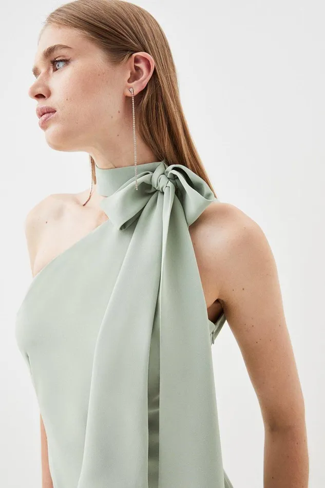 Dresses Women Karen Millen Petite Soft Tailored Tie Neck Midi Dress Sage