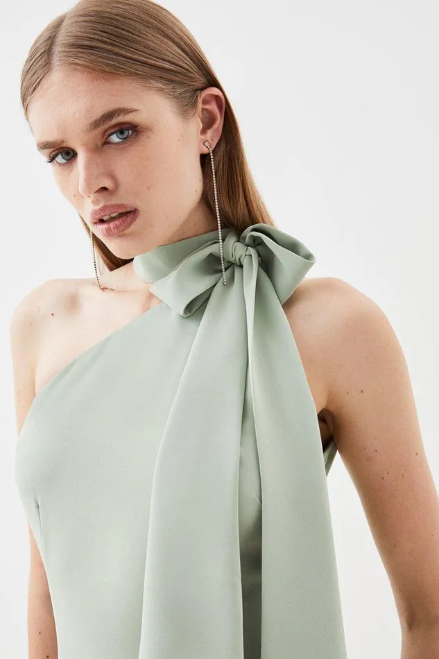 Dresses Women Karen Millen Petite Soft Tailored Tie Neck Midi Dress Sage