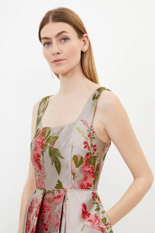 Dresses Women Karen Millen Petite Vintage Floral Print Prom Woven Maxi Dress Floral