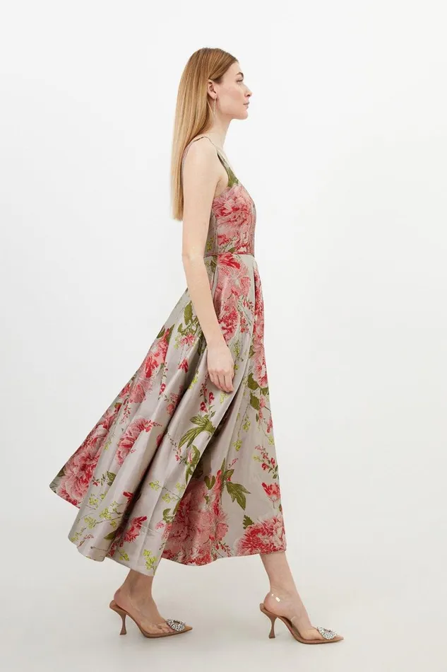 Dresses Women Karen Millen Petite Vintage Floral Print Prom Woven Maxi Dress Floral
