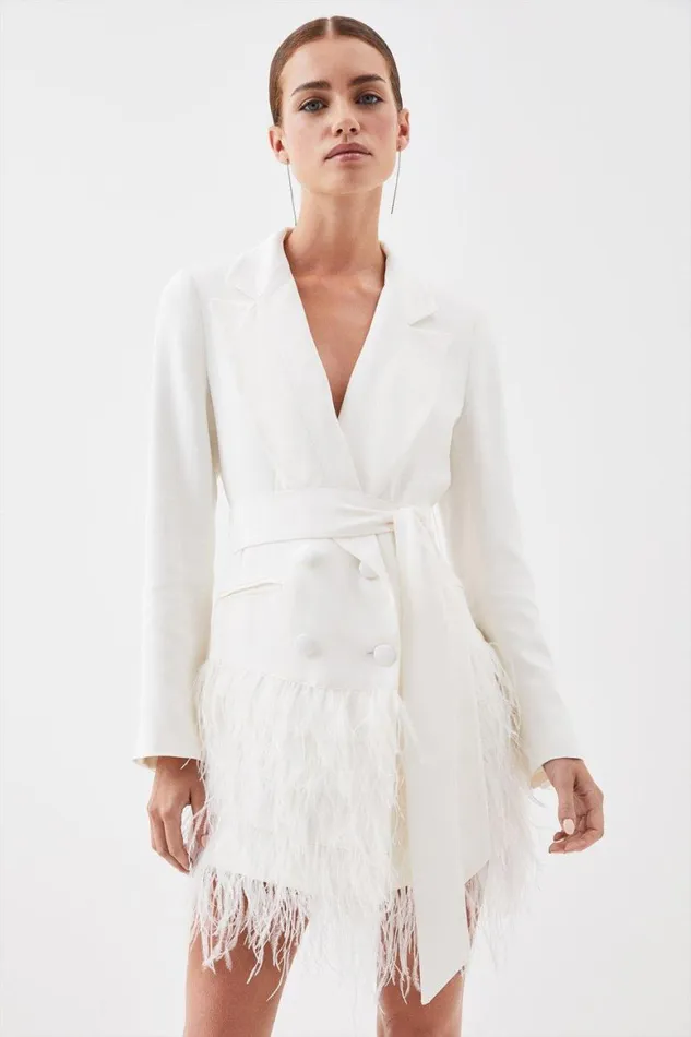 Dresses Women Karen Millen Petite Viscose Satin Crepe Feather Hem Double Breasted Tux Tailored Mini Dress Ivory Dresses Women Karen Millen Petite Viscose Satin Crepe Feather Hem Double Breasted Tux Tailored Mini Dress Ivory