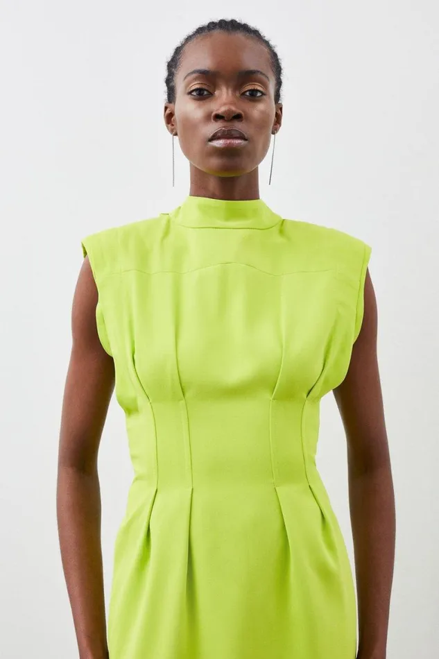 Dresses Women Karen Millen Pintuck Tie Neck Woven Column Maxi Dress Lime