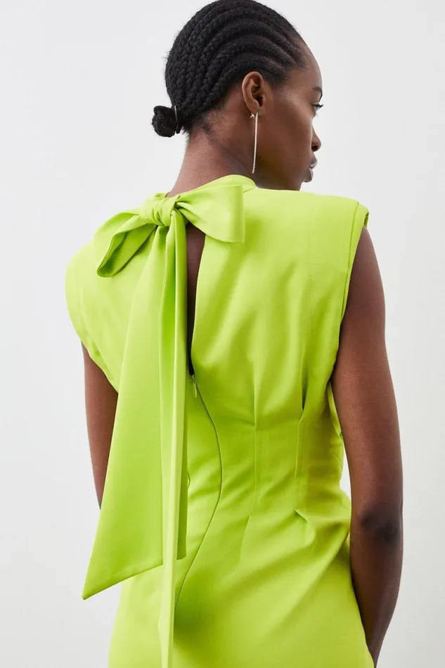 Dresses Women Karen Millen Pintuck Tie Neck Woven Column Maxi Dress Lime