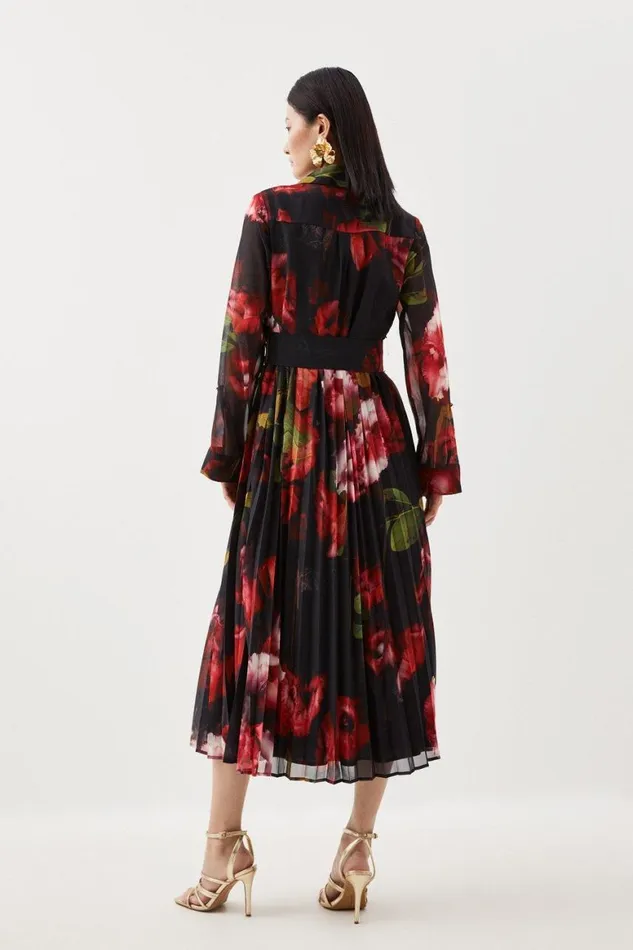 Dresses Women Karen Millen Pleated Georgette Woven Midi Dress Floral