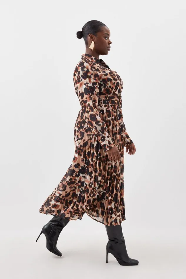 Dresses Women Karen Millen Plus Size Blurred Animal Georgette Woven Shirt Midi Dress Animal