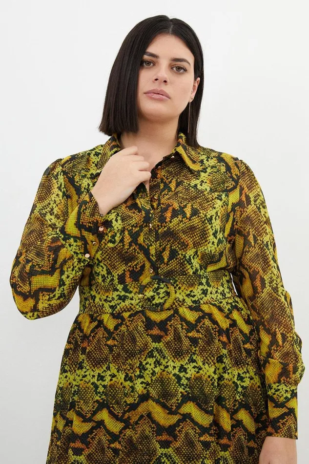 Dresses Women Karen Millen Plus Size Snake Print Georgette Woven Shirt Midi Dress Snake