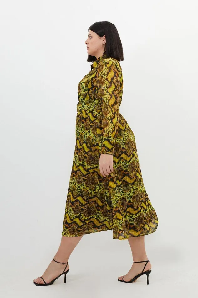 Dresses Women Karen Millen Plus Size Snake Print Georgette Woven Shirt Midi Dress Snake