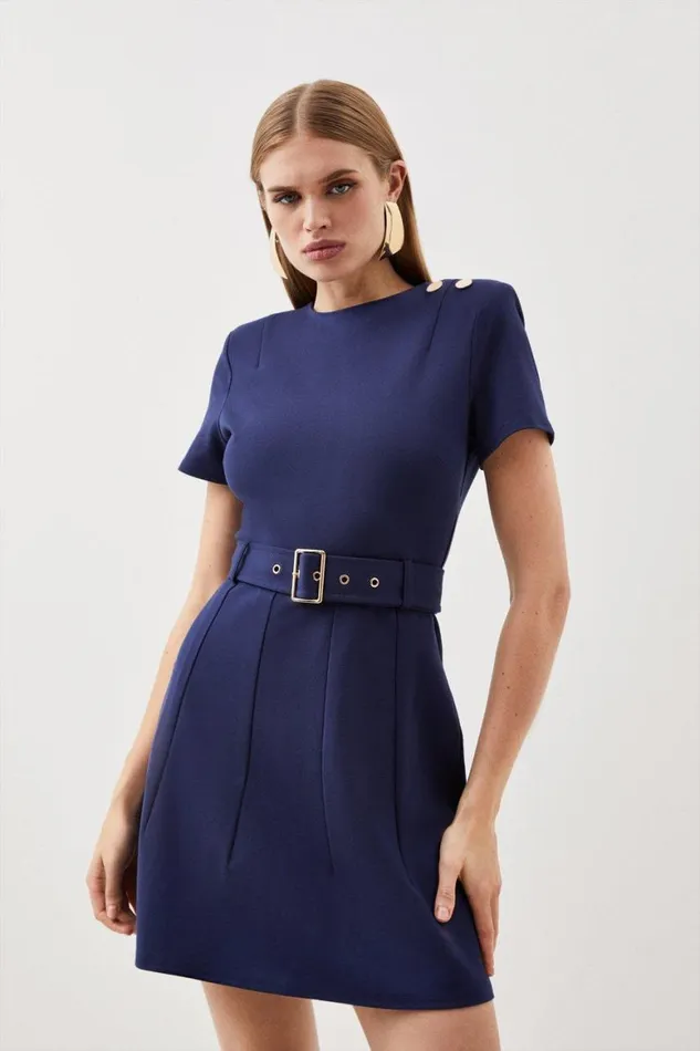 Dresses Women Karen Millen Ponte Belted Mini Dress Navy