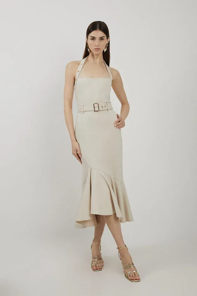 Dresses Women Karen Millen Ponte Jersey Strappy Waterfall Hem Midi Dress Cream Dresses Women Karen Millen Ponte Jersey Strappy Waterfall Hem Midi Dress Cream