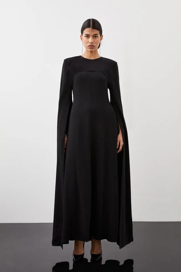 Dresses Women Karen Millen Premium Bonded Viscose Crepe Detachable Cape Woven Maxi Dress Black Dresses Women Karen Millen Premium Bonded Viscose Crepe Detachable Cape Woven Maxi Dress Black