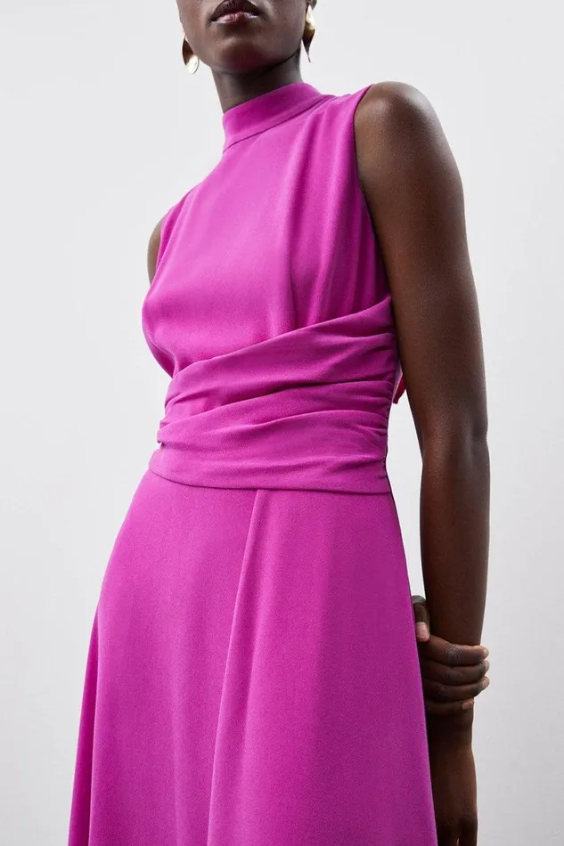 Dresses Women Karen Millen Premium Crepe Tie Halter Drape Midi Dress Magenta
