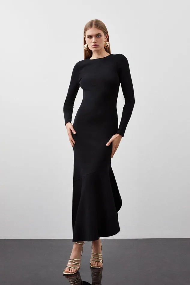 Dresses Women Karen Millen Premium Drape Knit Asymmetric Maxi Dress Black