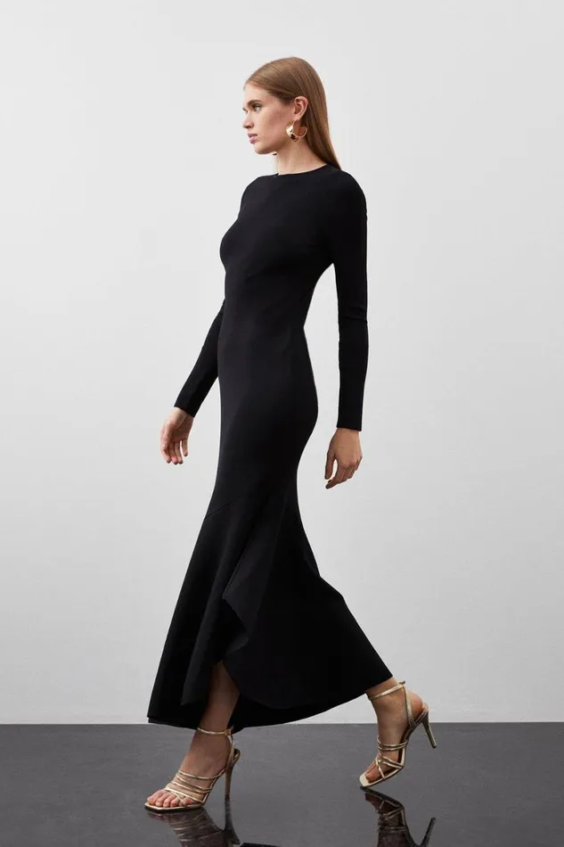 Dresses Women Karen Millen Premium Drape Knit Asymmetric Maxi Dress Black