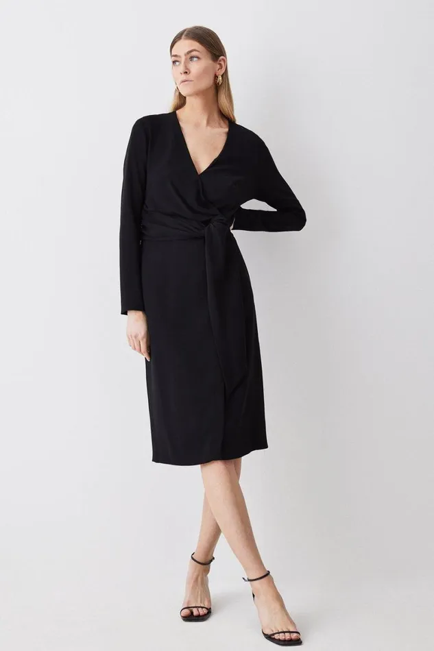 Dresses Women Karen Millen Premium Lightweight Fluid Crepe Drape Wrap Midi Dress Black Dresses Women Karen Millen Premium Lightweight Fluid Crepe Drape Wrap Midi Dress Black
