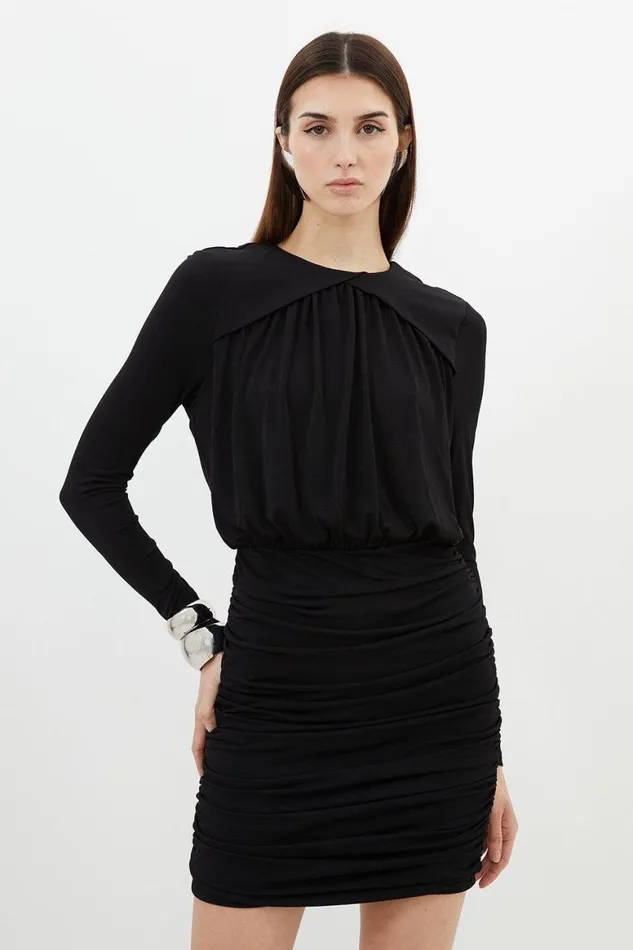 Dresses Women Karen Millen Ruched Jersey Crepe Mini Dress Black