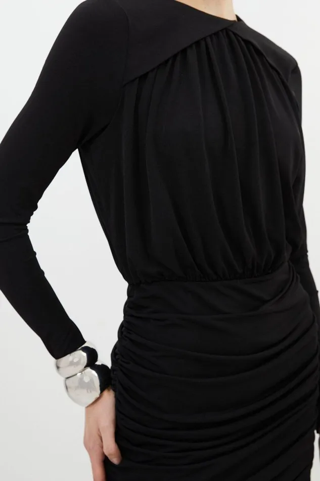 Dresses Women Karen Millen Ruched Jersey Crepe Mini Dress Black
