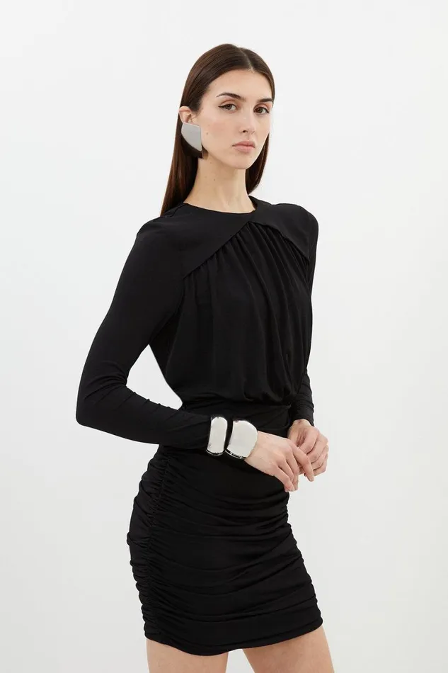 Dresses Women Karen Millen Ruched Jersey Crepe Mini Dress Black