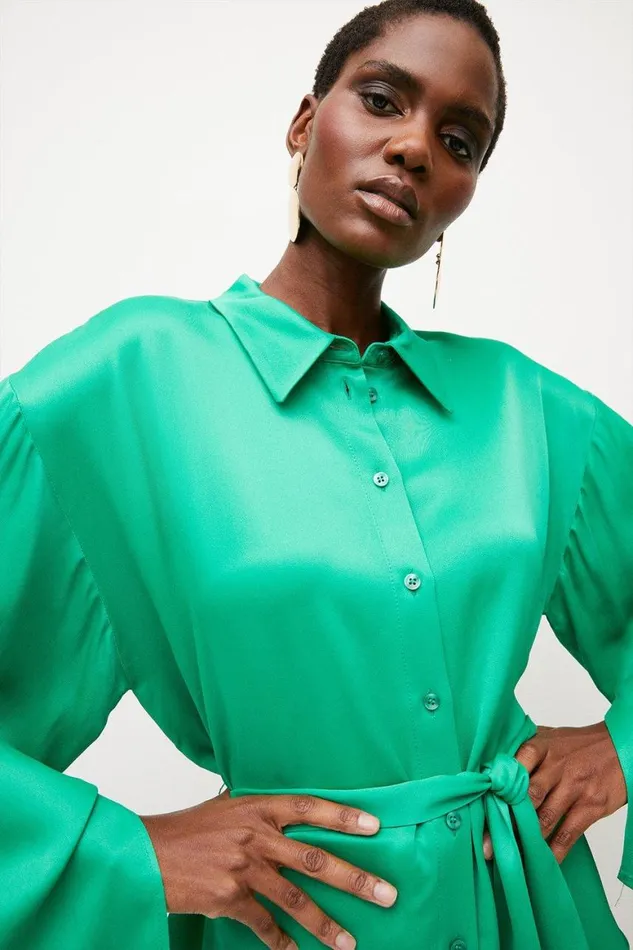 Dresses Women Karen Millen Satin Back Crepe Flared Sleeve Shirt Green