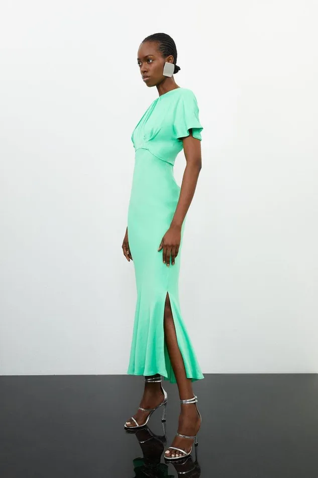 Dresses Women Karen Millen Satin Back Crepe Mono Floral Woven Maxi Dress Green