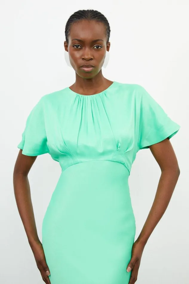 Dresses Women Karen Millen Satin Back Crepe Mono Floral Woven Maxi Dress Green