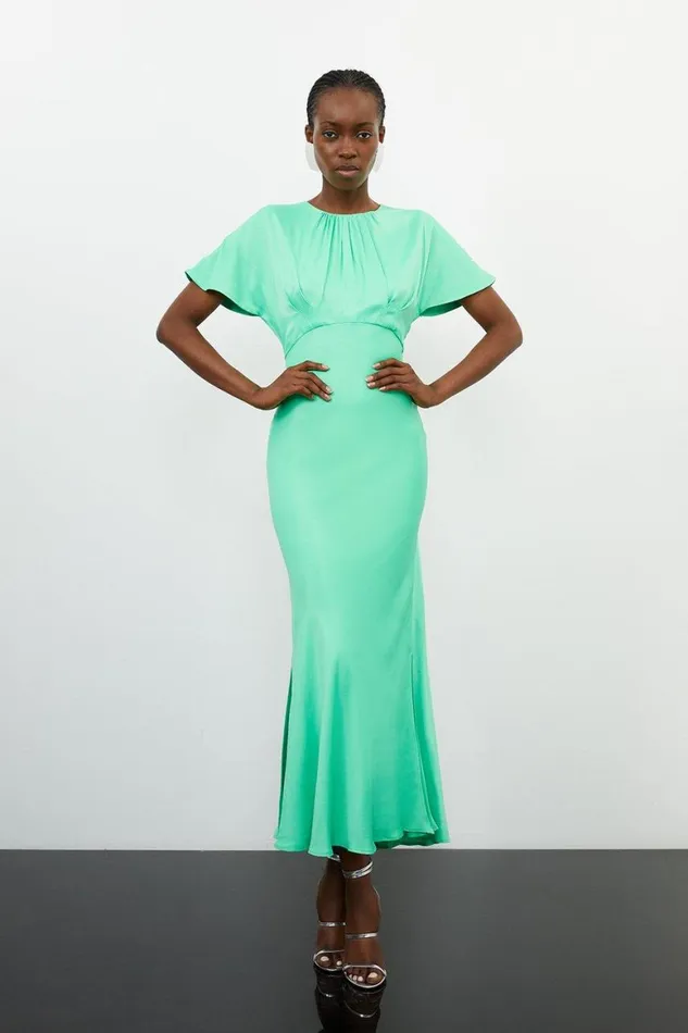 Dresses Women Karen Millen Satin Back Crepe Mono Floral Woven Maxi Dress Green