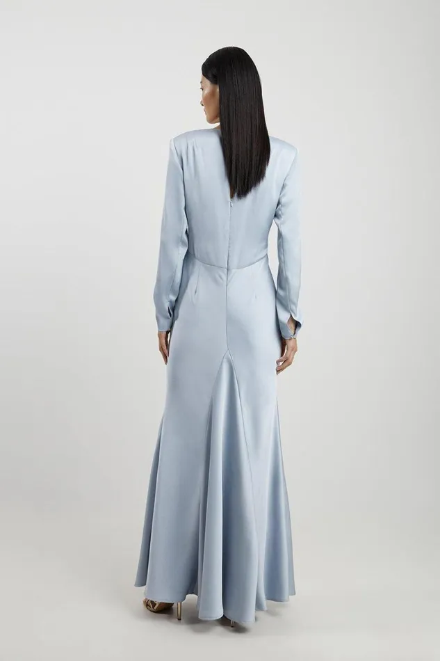 Dresses Women Karen Millen Satin Long Sleeve Maxi Dress Baby Blue