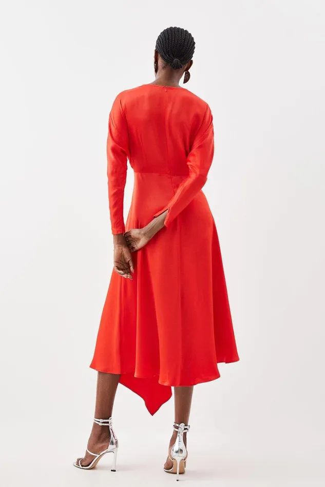 Dresses Women Karen Millen Satin Woven Crepe Long Sleeve Maxi Dress Red