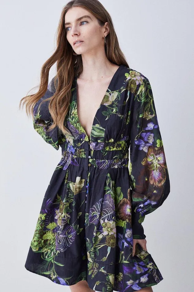 Dresses Women Karen Millen Silk Cotton Botanica Floral Woven Short Dress Floral Dresses Women Karen Millen Silk Cotton Botanica Floral Woven Short Dress Floral
