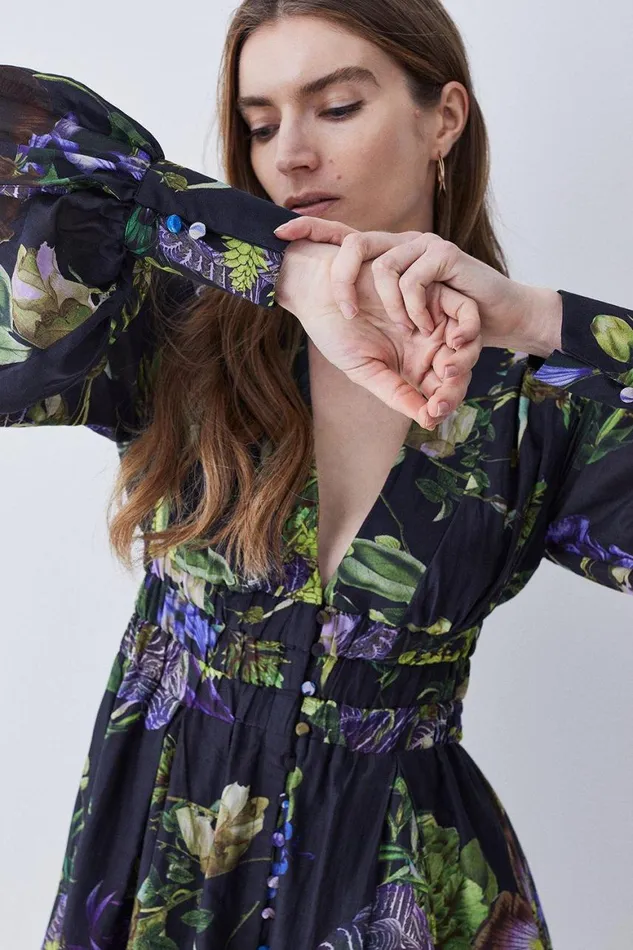 Dresses Women Karen Millen Silk Cotton Botanica Floral Woven Short Dress Floral