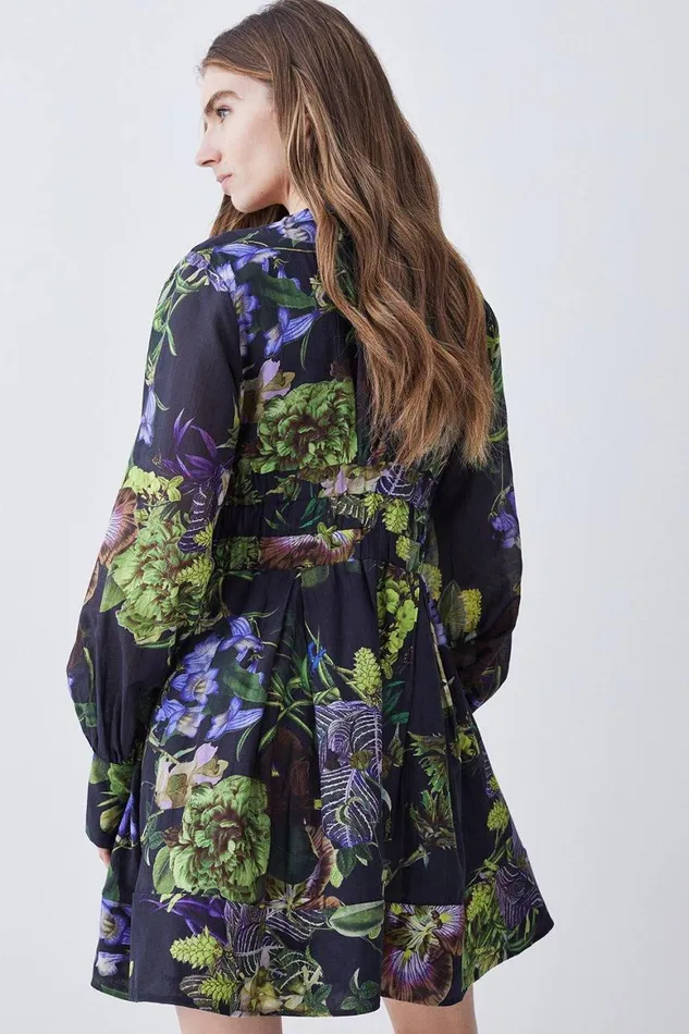 Dresses Women Karen Millen Silk Cotton Botanica Floral Woven Short Dress Floral