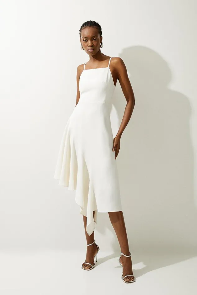 Dresses Women Karen Millen Soft Tailored Draped Asymmetric Skirt Midi Dress Ivory