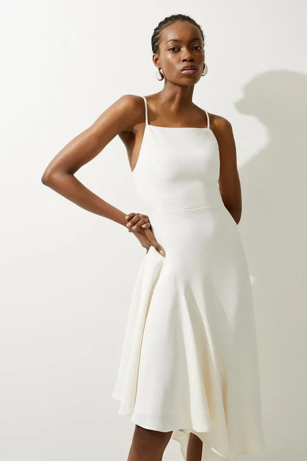 Dresses Women Karen Millen Soft Tailored Draped Asymmetric Skirt Midi Dress Ivory