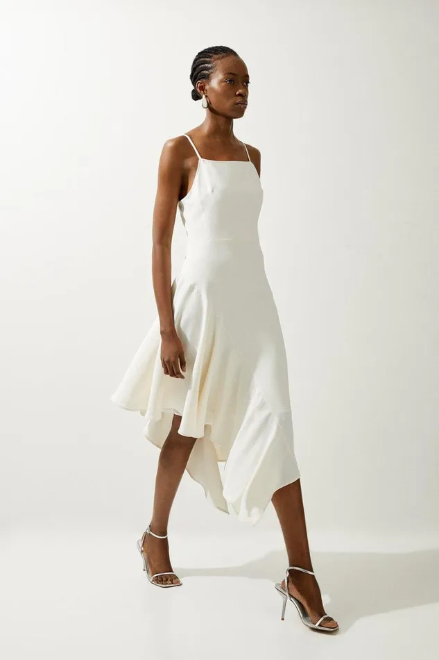 Dresses Women Karen Millen Soft Tailored Draped Asymmetric Skirt Midi Dress Ivory