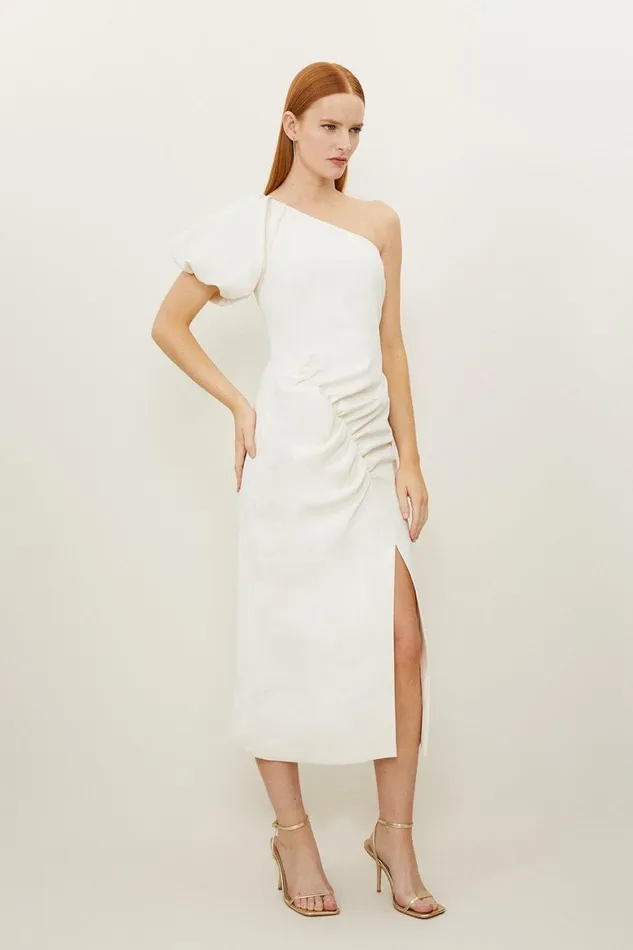 Dresses Women Karen Millen Soft Tailored One Shoulder Ruched Midaxi Dress Ivory Dresses Women Karen Millen Soft Tailored One Shoulder Ruched Midaxi Dress Ivory