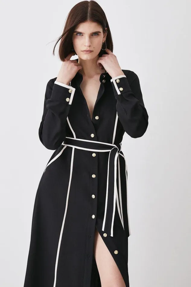 Dresses Women Karen Millen Soft Tailored Pipe Detail Sleeved Shirt Dress Black Dresses Women Karen Millen Soft Tailored Pipe Detail Sleeved Shirt Dress Black