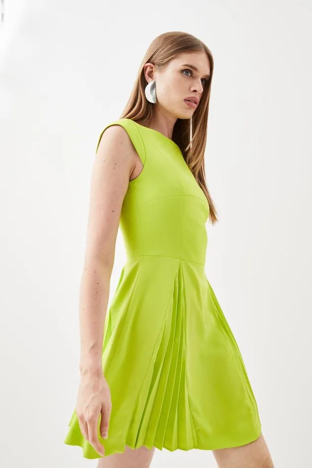 Dresses Women Karen Millen Soft Tailored Pleat Panelled Mini Dress Lime