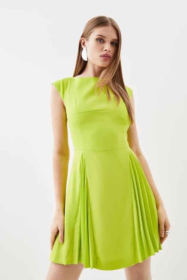 Dresses Women Karen Millen Soft Tailored Pleat Panelled Mini Dress Lime