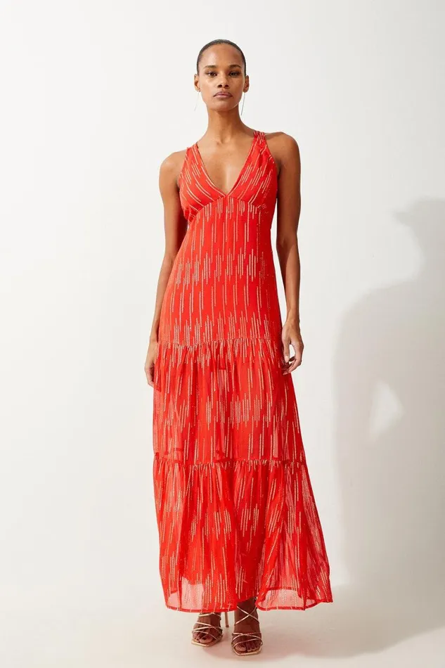 Dresses Women Karen Millen Strappy Metallic Viscose Georgette Beach Dress Orange Dresses Women Karen Millen Strappy Metallic Viscose Georgette Beach Dress Orange